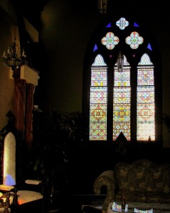 Stained glass, reminscent of the bed and breakfast's former home as a church.